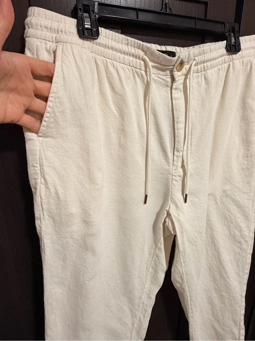 Rails Men’s Ecru Callum Pant Size Large Cotton Linen Blend Drawstring Waist